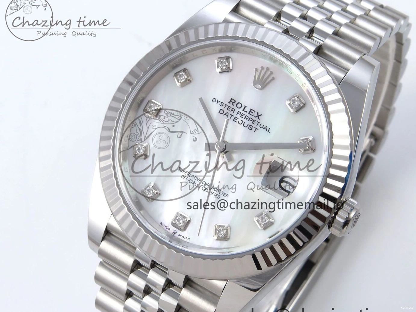 MiroTime 1230 Datejust 126334 41mm SS Clean 1:1 Best Edition White Pearl Moissanite Dial on SS Jubilee Bracelet VR Modern 898